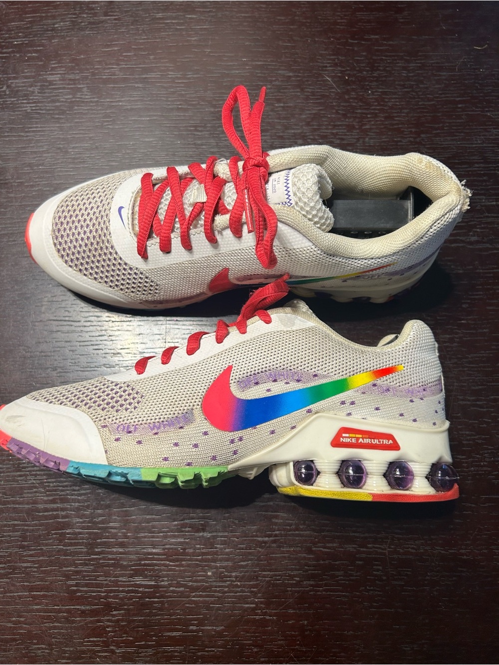 Nike Women’s Rainbow Swoosh Air Ultra Sneakers - White/Red